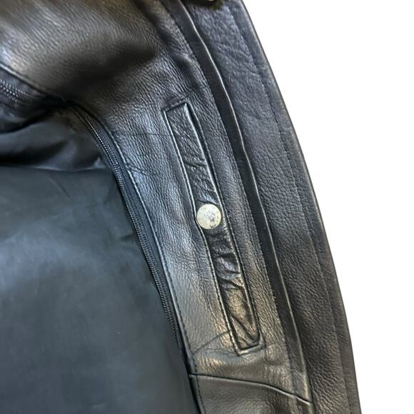 VTG Black Cow Hide Leather Fitted Biker Jacket Red Floral Embroidery Size Small - Picture 6 of 10